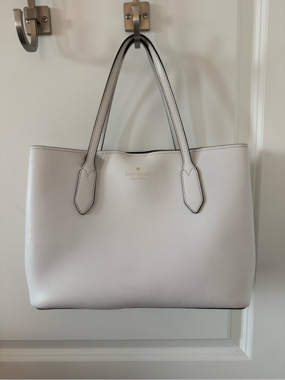kate spade White Leather Tote with Dual Top Handles